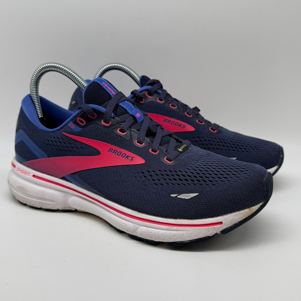 Brooks Ghost 15 GTX Running Shoes Womens 9.5 Navy Pink Gore-Tex 1203821B460